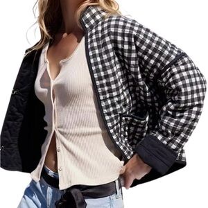 Black & White Gingham Quilted Jacket - Women's Coat